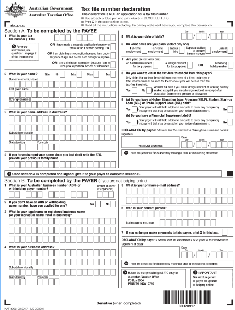 Tax File Number Declaration (2020) Tagarela